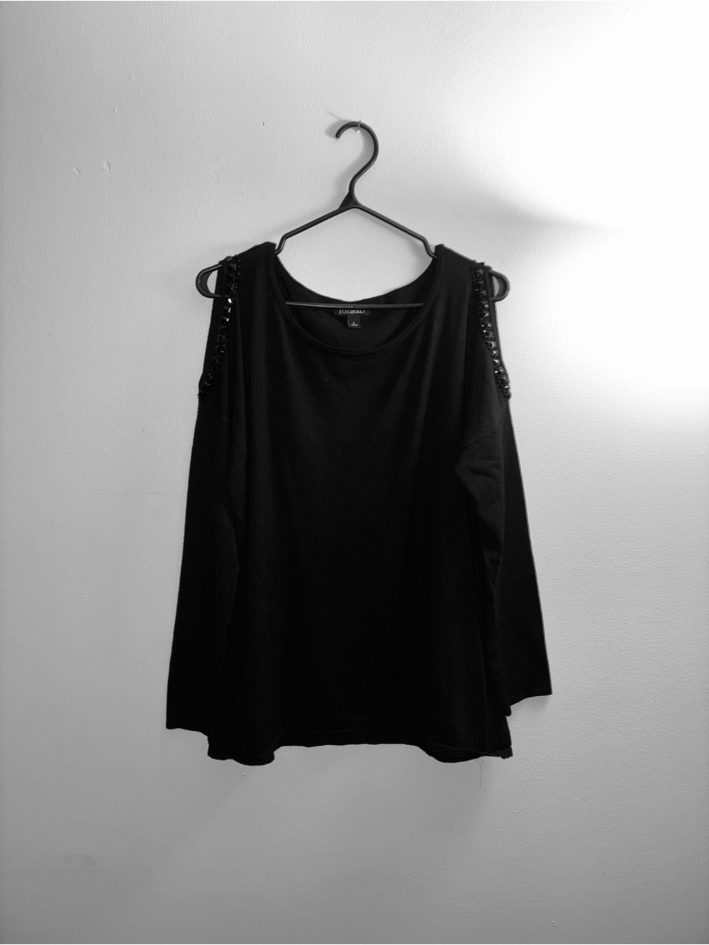 Alia Black Cold-Shoulder Long Sleeve Top with Stud Trim